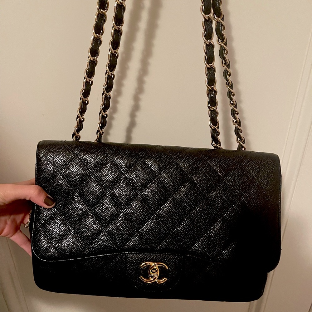 Large black Caviar Classic Chanel bag